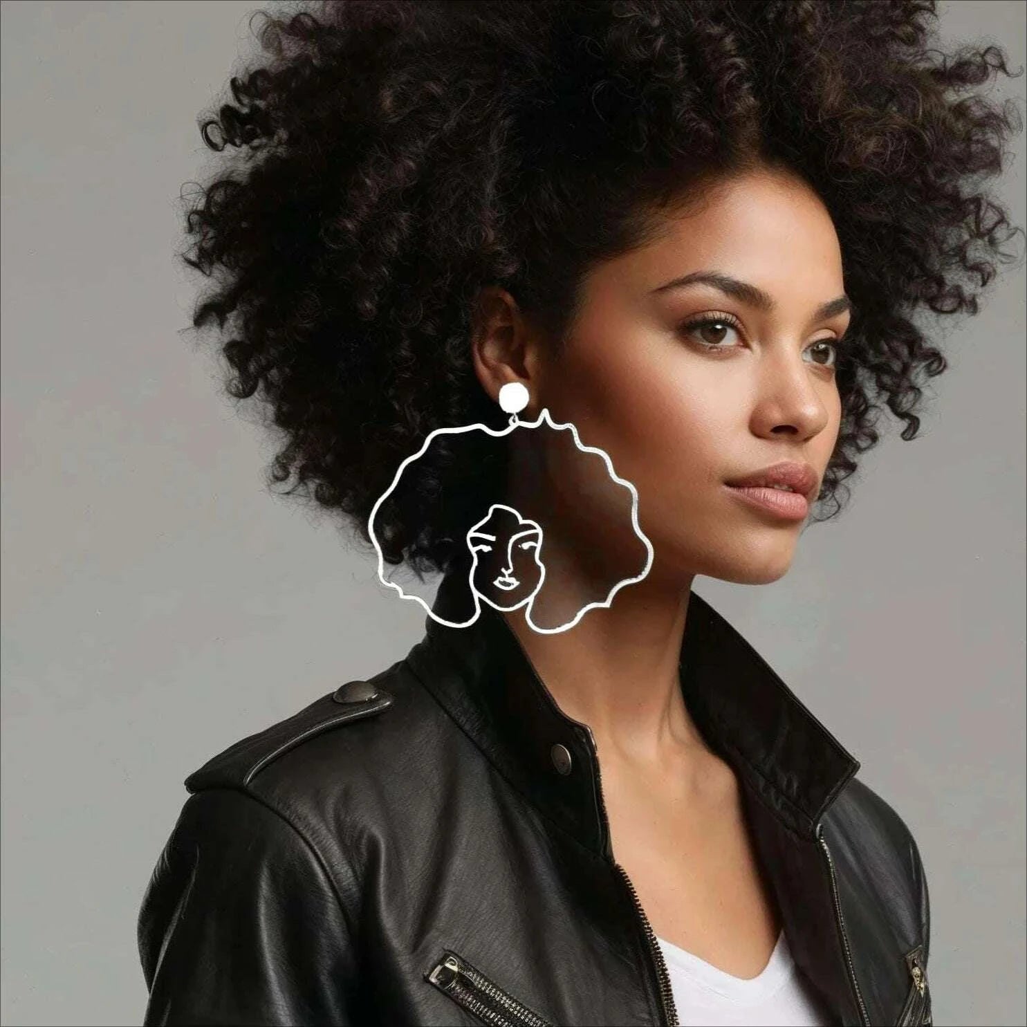Oversized Faceline Earrings Luxurious 18k Gold Gold Plated African Woman Earrings Exaggerated Afro Hair Earrings for Women Girls