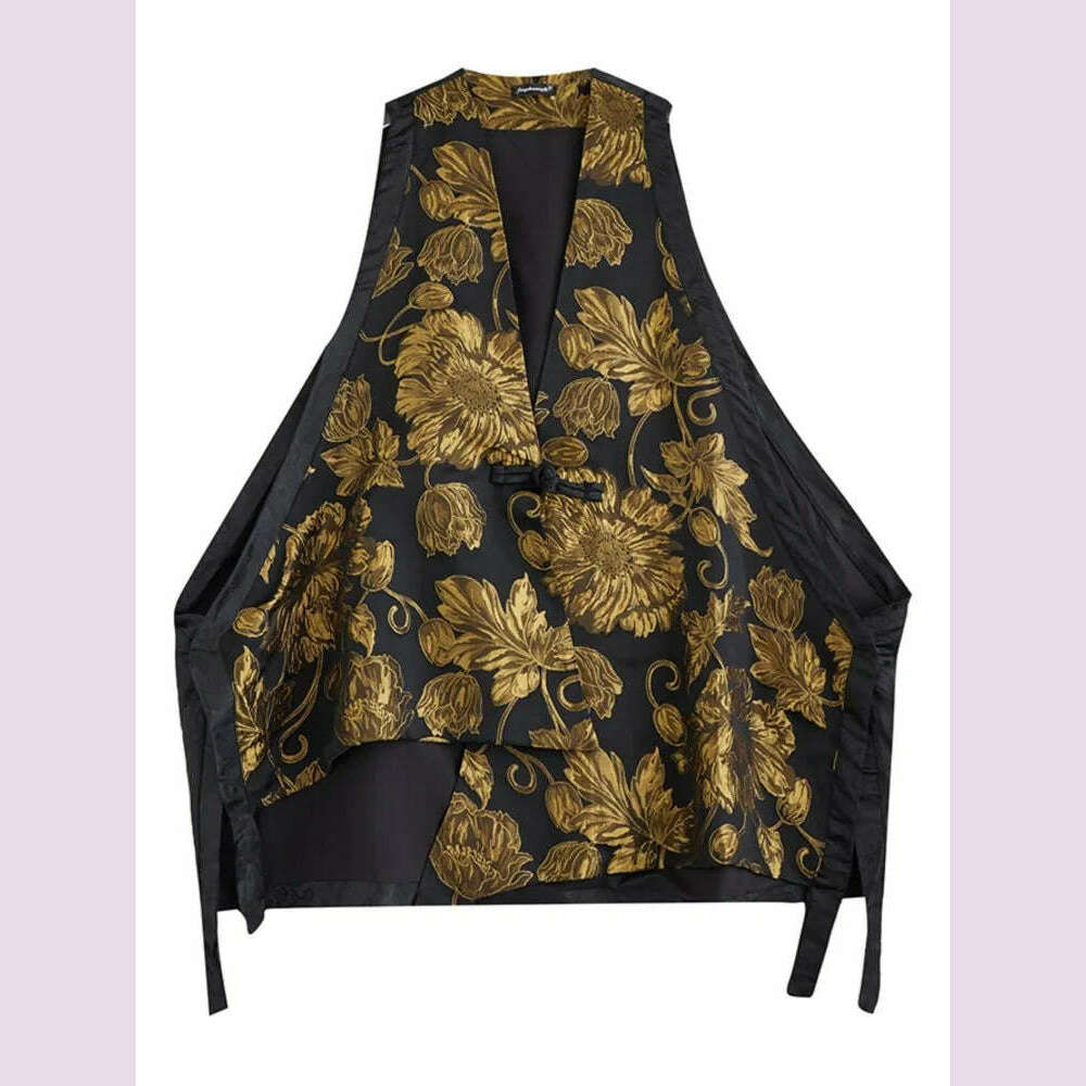 KIMLUD, Oversized Flower Embroidery Autumn Sleeveless Vests Coat Women Fashion Irregular Pleated Ladies Jackets V-Neck Woman Coats 2023, KIMLUD Womens Clothes