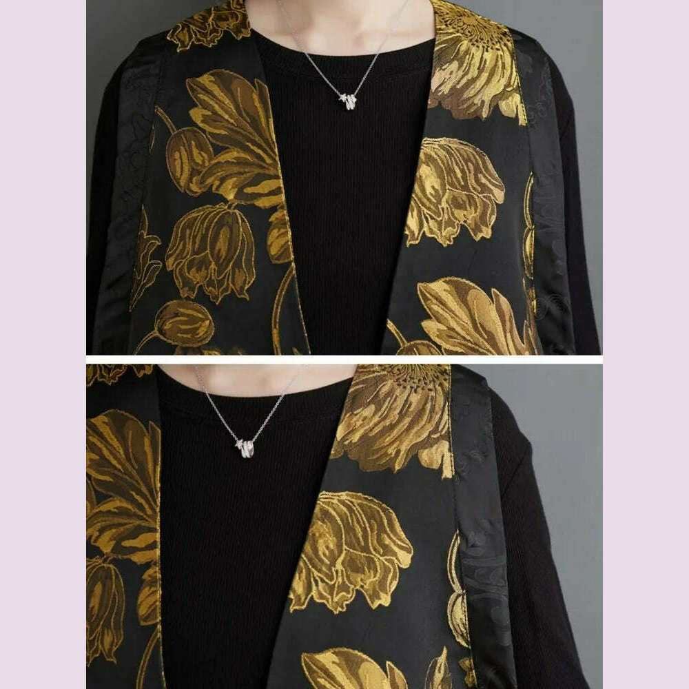 KIMLUD, Oversized Flower Embroidery Autumn Sleeveless Vests Coat Women Fashion Irregular Pleated Ladies Jackets V-Neck Woman Coats 2023, KIMLUD Womens Clothes