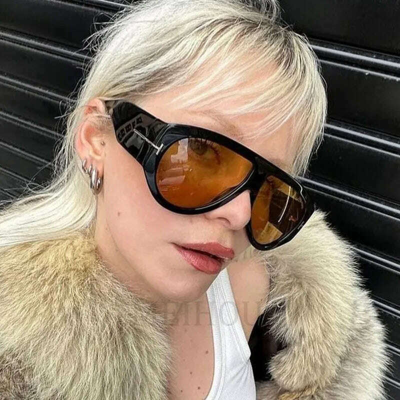 Oversized Pilot Sunglasses Women Fashion 2023 Luxury Big Frame One Piece Gradient Sunglasses Retro Classic Thick Shades - KIMLUD