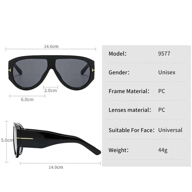Oversized Pilot Sunglasses Women Fashion 2023 Luxury Big Frame One Piece Gradient Sunglasses Retro Classic Thick Shades - KIMLUD