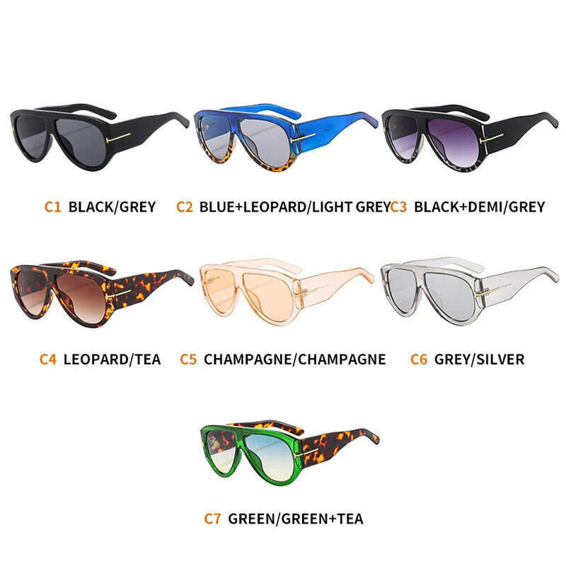 Oversized Pilot Sunglasses Women Fashion 2023 Luxury Big Frame One Piece Gradient Sunglasses Retro Classic Thick Shades - KIMLUD