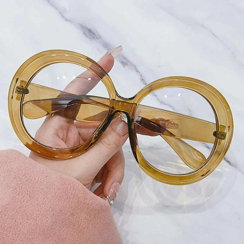 Oversized Round Eyeglasses Frames Women New Fashion Luxury Designer Ladies Glasses Candy Color Non-prescription Spectacles