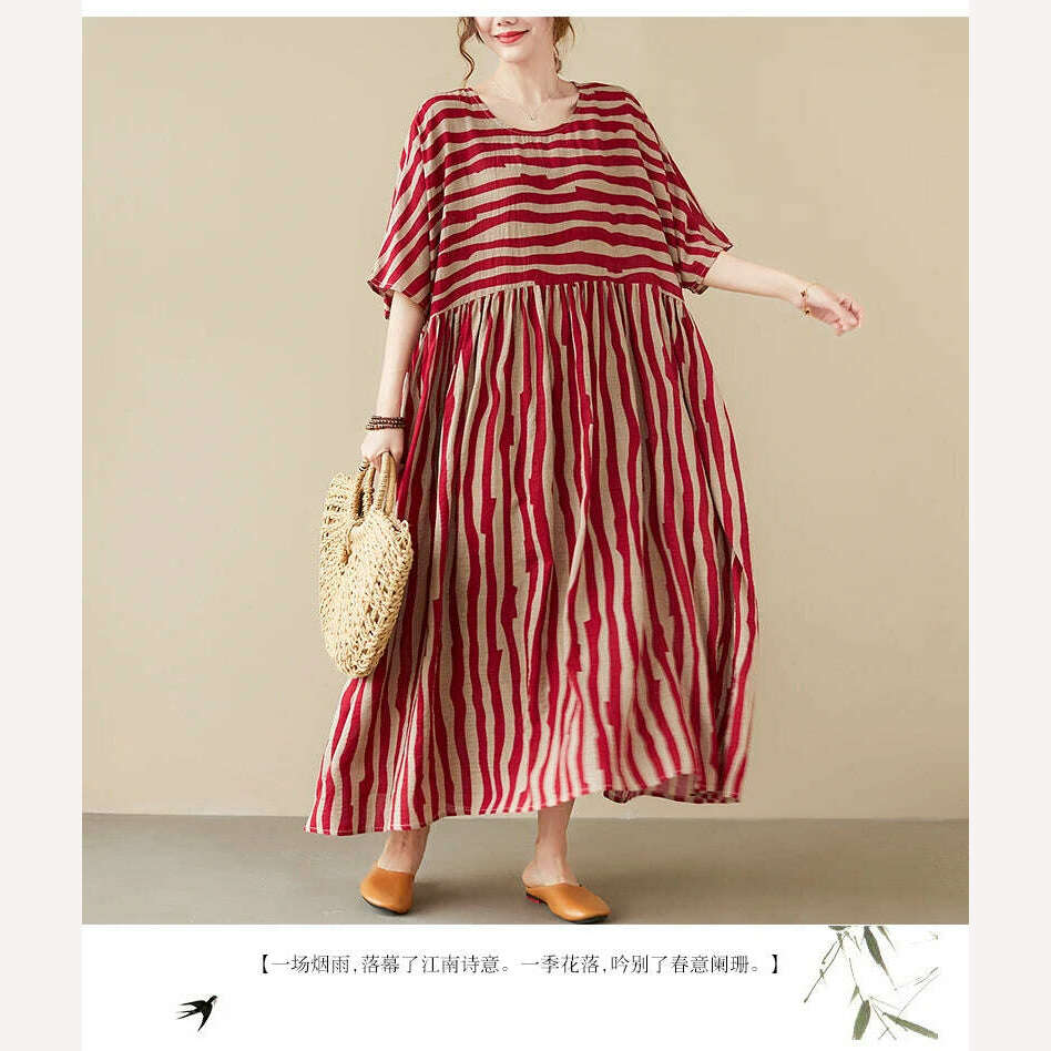 KIMLUD, Oversized Summer Vintage Stripped Korea Dress for Women New Fashion Ladies Dresses Long Mujer Femme Woman Beach Style Dress 2023, KIMLUD Womens Clothes