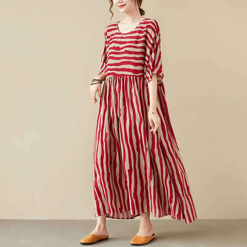 KIMLUD, Oversized Summer Vintage Stripped Korea Dress for Women New Fashion Ladies Dresses Long Mujer Femme Woman Beach Style Dress 2023, KIMLUD Womens Clothes