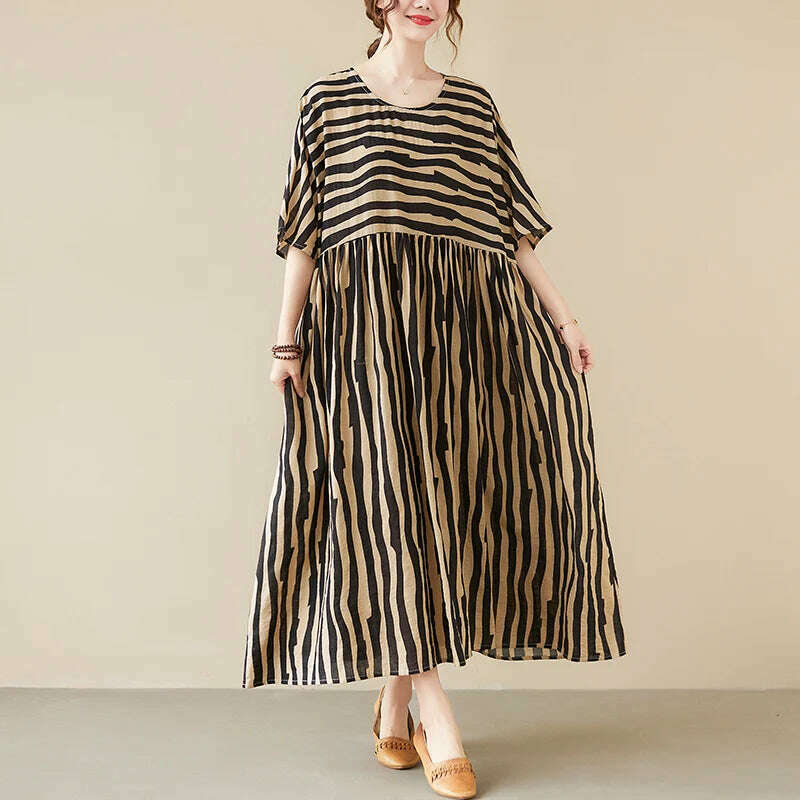 KIMLUD, Oversized Summer Vintage Stripped Korea Dress for Women New Fashion Ladies Dresses Long Mujer Femme Woman Beach Style Dress 2023, KIMLUD Womens Clothes