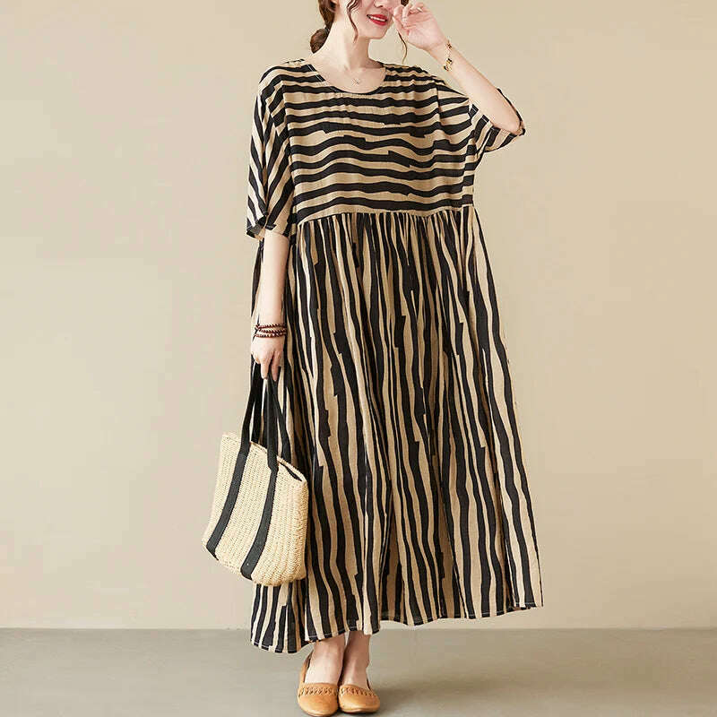 KIMLUD, Oversized Summer Vintage Stripped Korea Dress for Women New Fashion Ladies Dresses Long Mujer Femme Woman Beach Style Dress 2023, Black Dress / Suitable for L-5XL, KIMLUD Womens Clothes