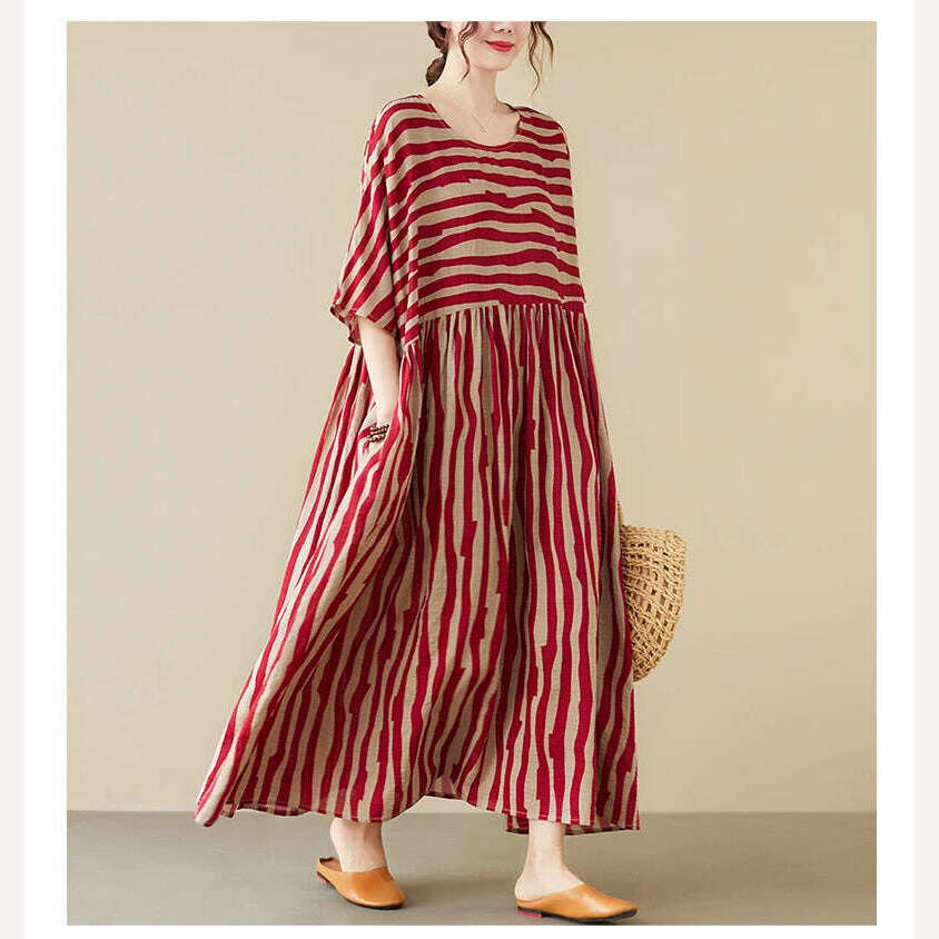 KIMLUD, Oversized Summer Vintage Stripped Korea Dress for Women New Fashion Ladies Dresses Long Mujer Femme Woman Beach Style Dress 2023, KIMLUD Womens Clothes