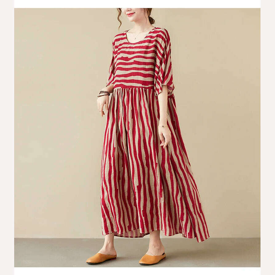 KIMLUD, Oversized Summer Vintage Stripped Korea Dress for Women New Fashion Ladies Dresses Long Mujer Femme Woman Beach Style Dress 2023, KIMLUD Womens Clothes