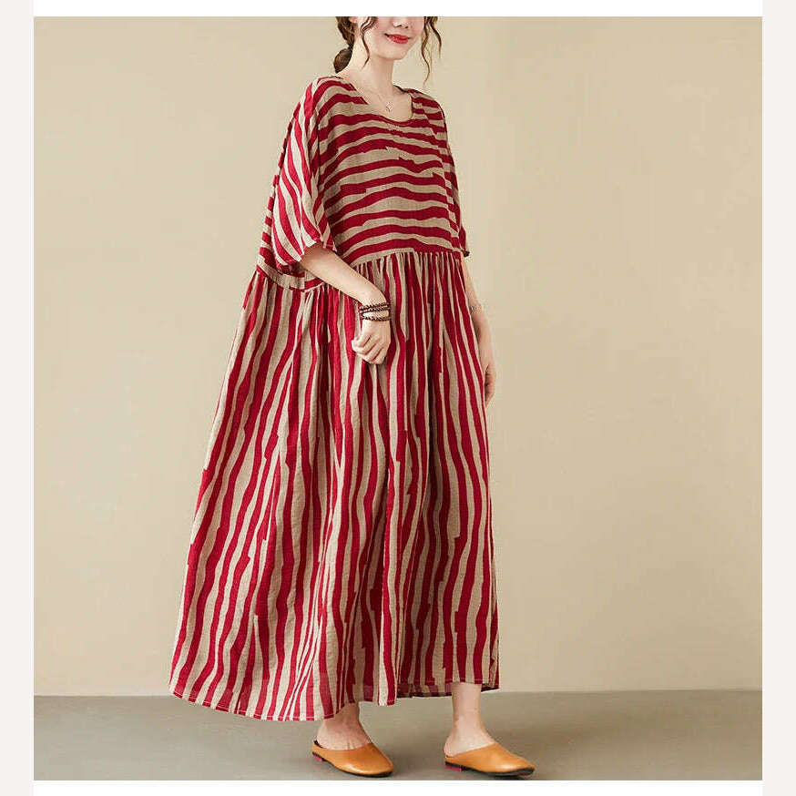 KIMLUD, Oversized Summer Vintage Stripped Korea Dress for Women New Fashion Ladies Dresses Long Mujer Femme Woman Beach Style Dress 2023, KIMLUD Womens Clothes