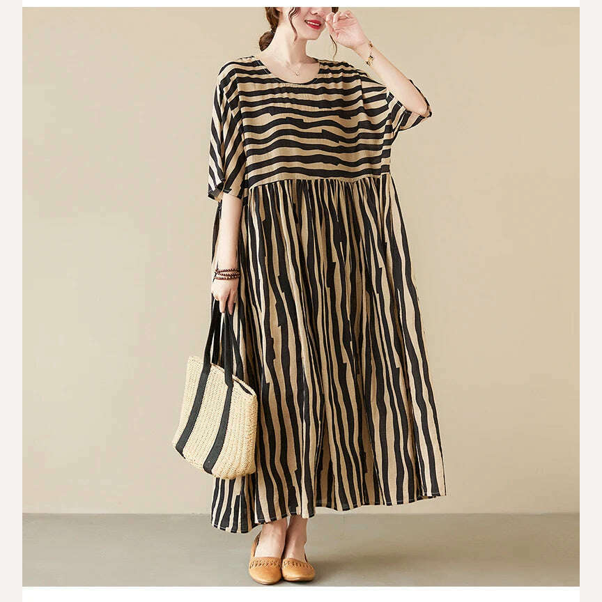 KIMLUD, Oversized Summer Vintage Stripped Korea Dress for Women New Fashion Ladies Dresses Long Mujer Femme Woman Beach Style Dress 2023, KIMLUD Womens Clothes