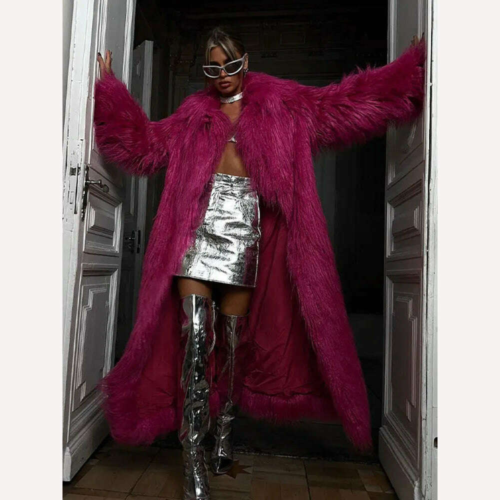 KIMLUD, Oversized Women Faux Fox Fur Long Overcoats Thick Full Sleeve Fluffy Luxury Fur Jacket 2023Winter Warm Furry Thickened Outerwear, KIMLUD Womens Clothes