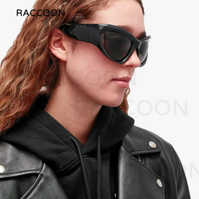 Oversized Y2K Sunglasses Women Lady Trendy Big Frame Vintage Wrap Around Sun Glasses Fashion Futuristic Punk Silver Shades 2000s - KIMLUD