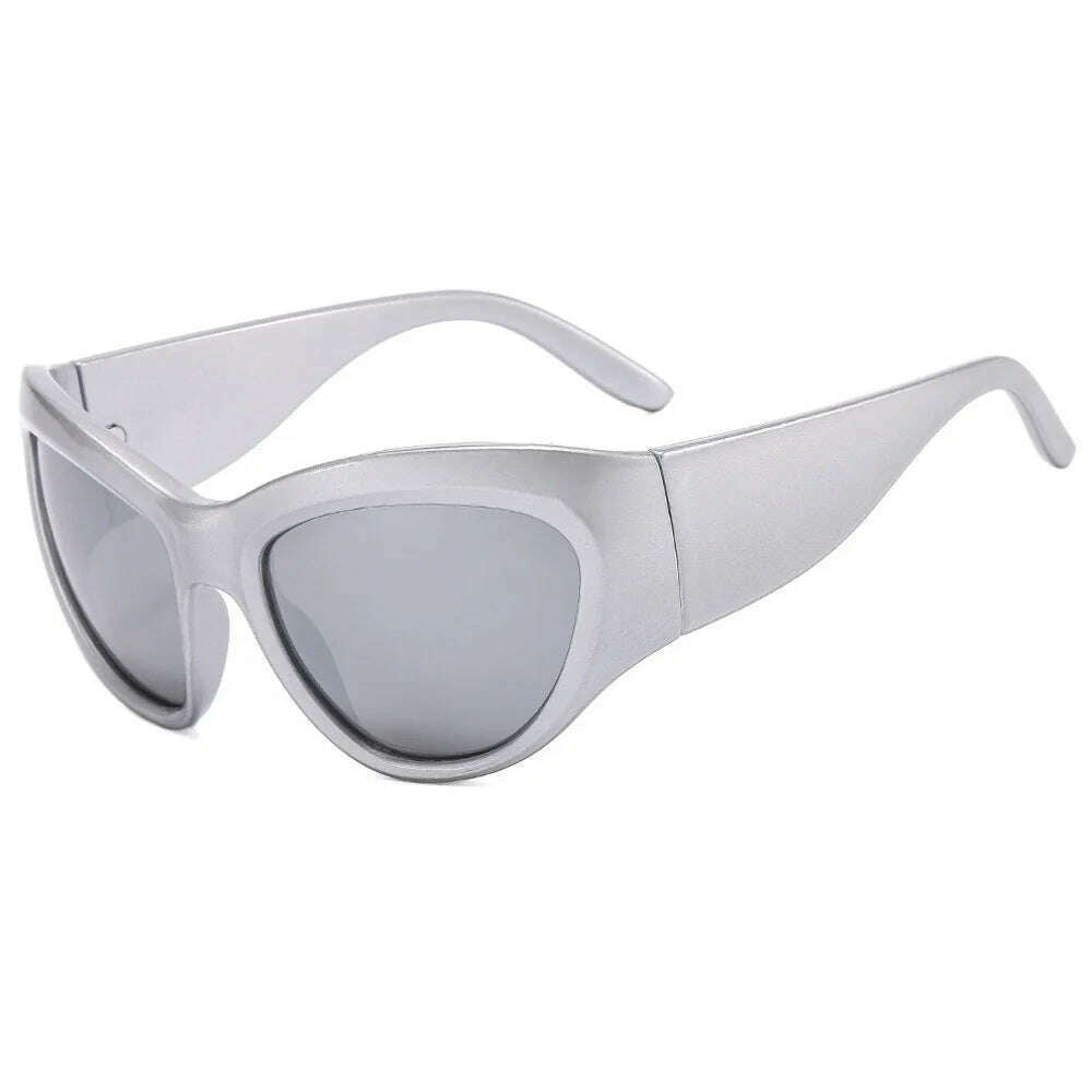 Oversized Y2K Sunglasses Women Lady Trendy Big Frame Vintage Wrap Around Sun Glasses Fashion Futuristic Punk Silver Shades 2000s - KIMLUD