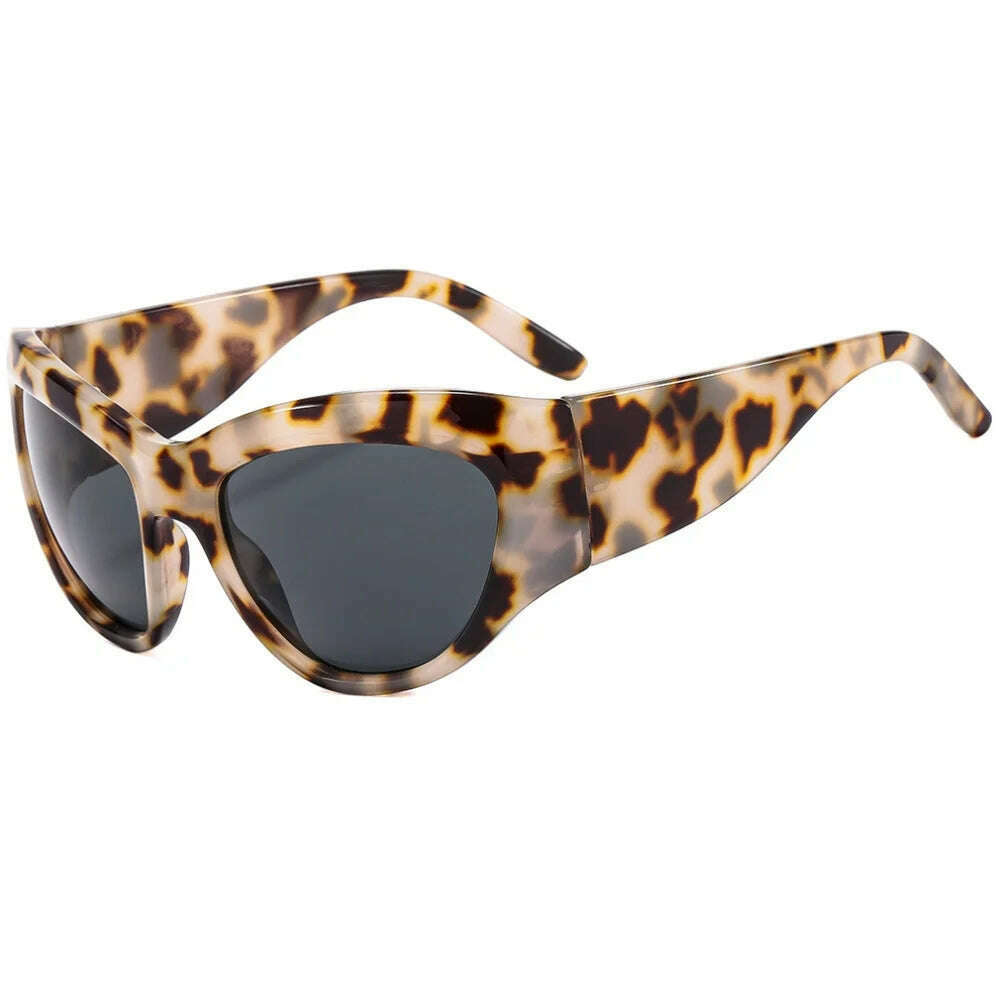 Oversized Y2K Sunglasses Women Lady Trendy Big Frame Vintage Wrap Around Sun Glasses Fashion Futuristic Punk Silver Shades 2000s - KIMLUD