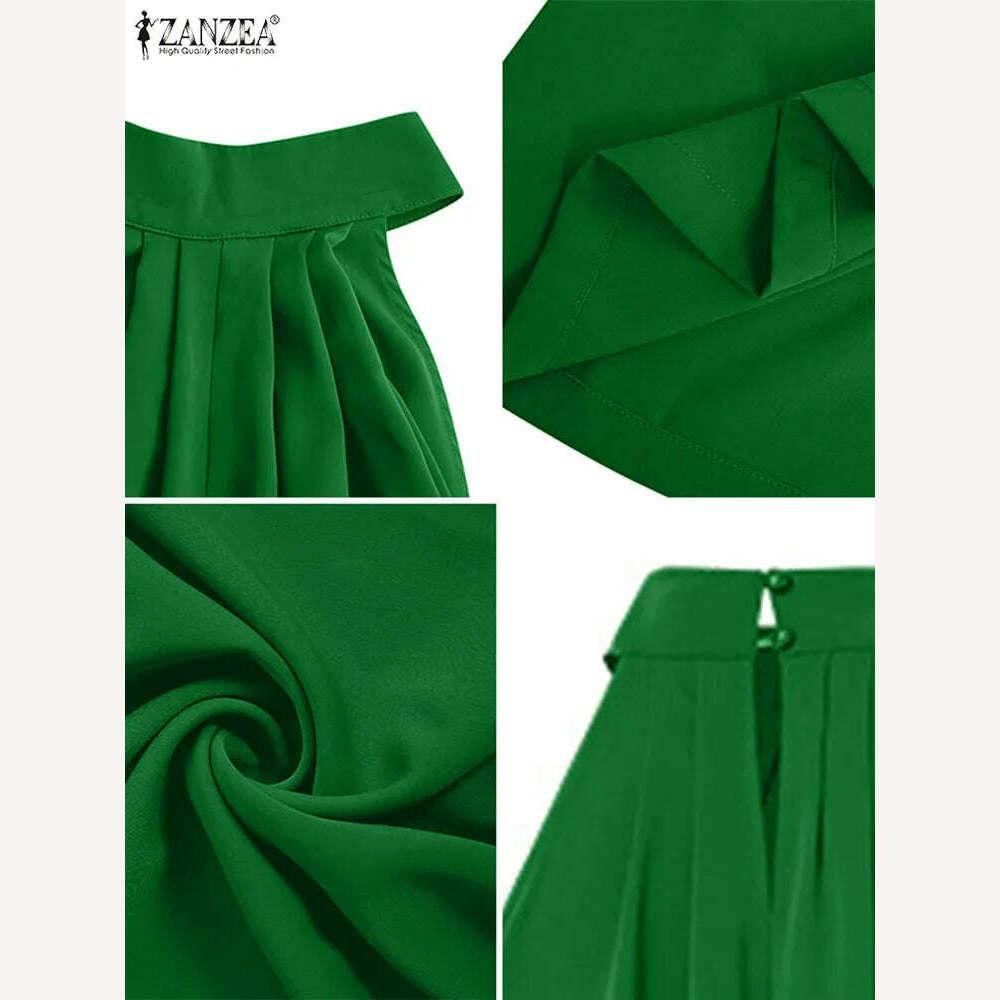 Oversized ZANZEA Fashion Women Jumpsuits 2023 Summer Pleated Wide Leg Overalls Casual Solid Sleeveless Loose Button Up Rompers - KIMLUD