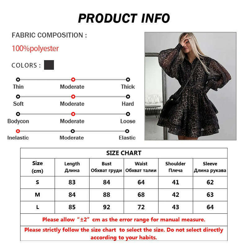 KIMLUD, Oymimi Fashion Brown Leopard Print Women's Dress Elegant Long Sleeve Buton Lace-Up Dresses Casual Cascading Ruffle Mini Dresses, KIMLUD Womens Clothes