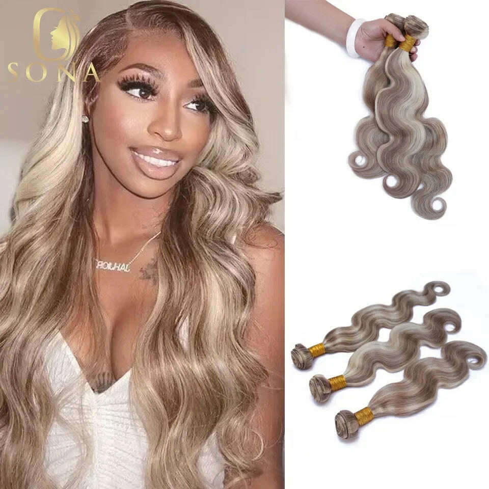 KIMLUD, P8/613 Color Wavy Human Hair 4x4 Lace Closure Bundles Chocolate Brown and Honey Blonde Highlight 13x4 Transparent Lace Frontal, KIMLUD Womens Clothes