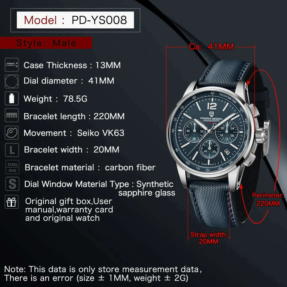 KIMLUD, PAGANI DESIGN 2024 New Luxury Fashion Casual Men Quartz Watches VK63 100M Water Resistant Sapphire Glass Stainless Steel Watches, KIMLUD Womens Clothes