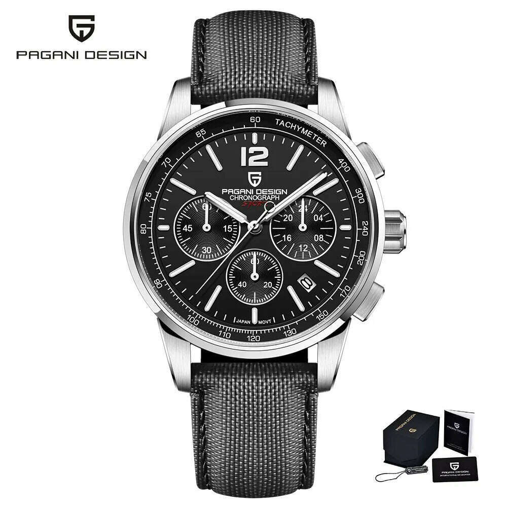 KIMLUD, PAGANI DESIGN 2024 New Luxury Fashion Casual Men Quartz Watches VK63 100M Water Resistant Sapphire Glass Stainless Steel Watches, Black, KIMLUD APPAREL - Womens Clothes