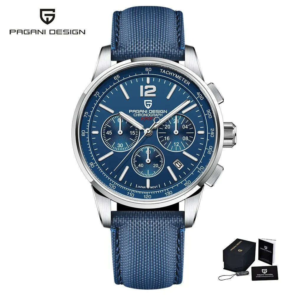 KIMLUD, PAGANI DESIGN 2024 New Luxury Fashion Casual Men Quartz Watches VK63 100M Water Resistant Sapphire Glass Stainless Steel Watches, Blue, KIMLUD APPAREL - Womens Clothes