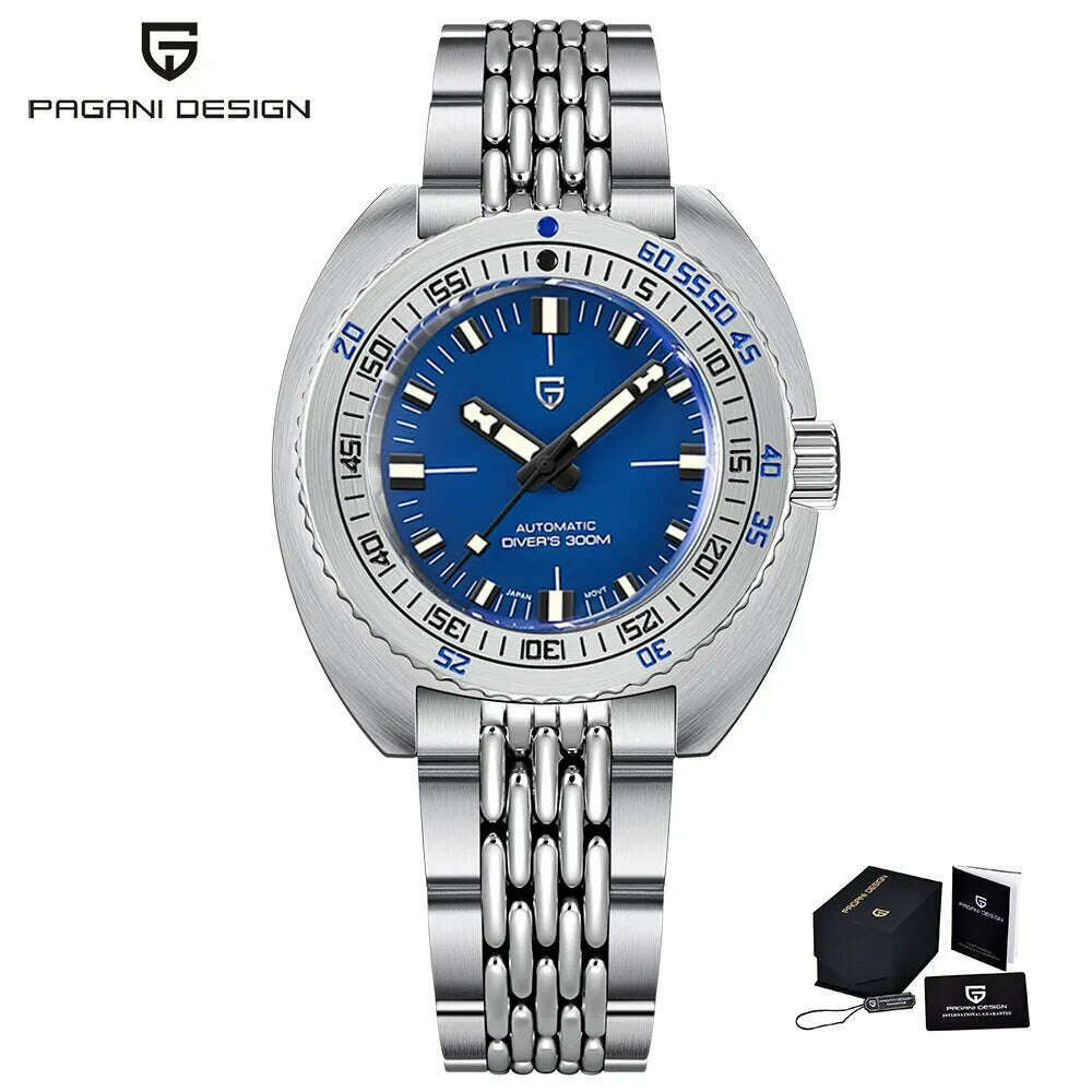 KIMLUD, PAGANI DESIGN 2024 New Men's Automatic Mechanical Divers Watches NH38 Sapphire Stainless Steel 300m Waterproof AR Watch for Men, Blue, KIMLUD APPAREL - Womens Clothes