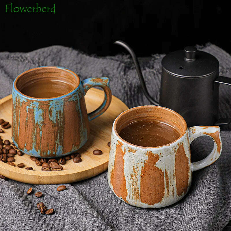 KIMLUD, Painted Ceramic Coffee Mug Handmade Retro Tea Mug Japanese Coarse Pottery Coffee Cup Creative Household Water Cup, KIMLUD Womens Clothes