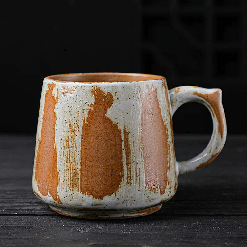 KIMLUD, Painted Ceramic Coffee Mug Handmade Retro Tea Mug Japanese Coarse Pottery Coffee Cup Creative Household Water Cup, white coffee, KIMLUD Womens Clothes
