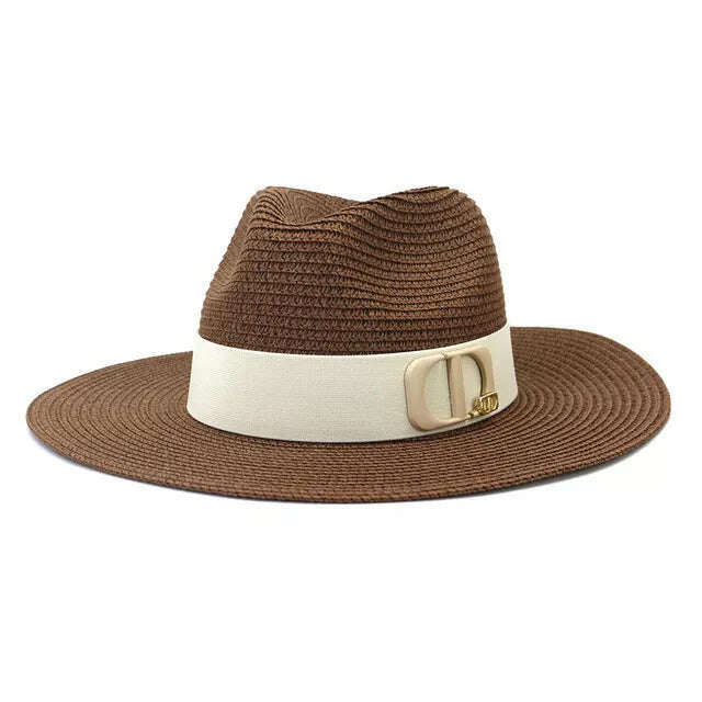 KIMLUD, Panama Jazz Cap Summer Hats For Women Men New Colorful Sun Hat Outdoor Straw Hat Sun Protection Beach Hat Unisex Straw Hat 2022, 01 / China / 56-58cm, KIMLUD Womens Clothes