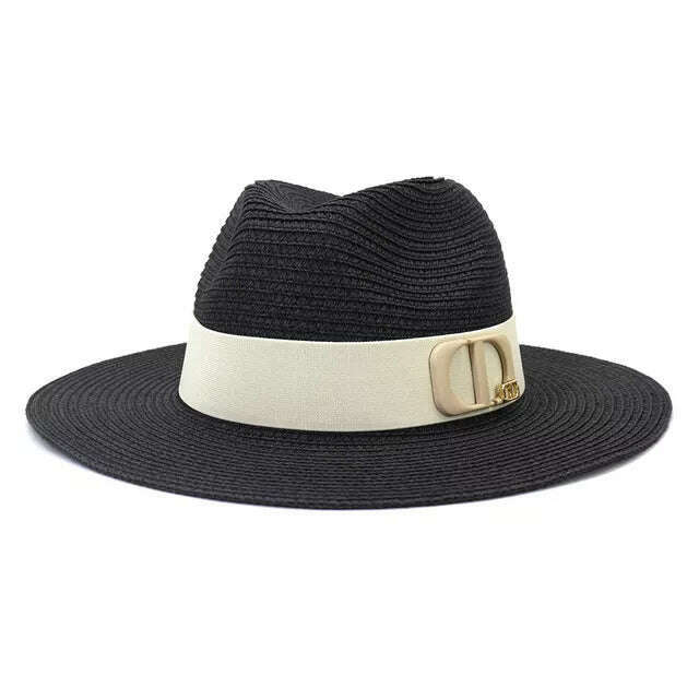 KIMLUD, Panama Jazz Cap Summer Hats For Women Men New Colorful Sun Hat Outdoor Straw Hat Sun Protection Beach Hat Unisex Straw Hat 2022, 02 / China / 56-58cm, KIMLUD Womens Clothes