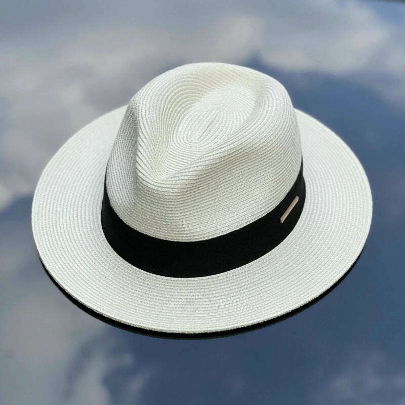 KIMLUD, Panama Straw Hat Unisex Top Hat Fedora Hat Big Head Size Sunshade Adjustable Elegant Gentleman Versatile Style, cream color / M 54-57cm / CHINA, KIMLUD Womens Clothes