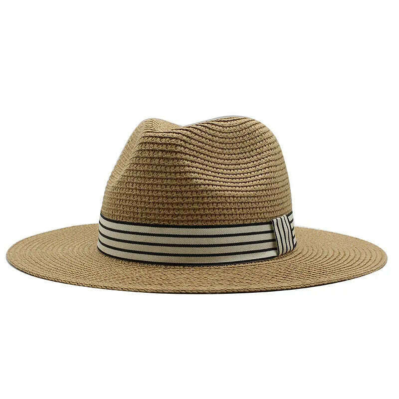 Panama Summer Straw Hats for Women Men Wide Brim Breathable Sun Beach Straw Hat UV Protection Fedora Cap - KIMLUD