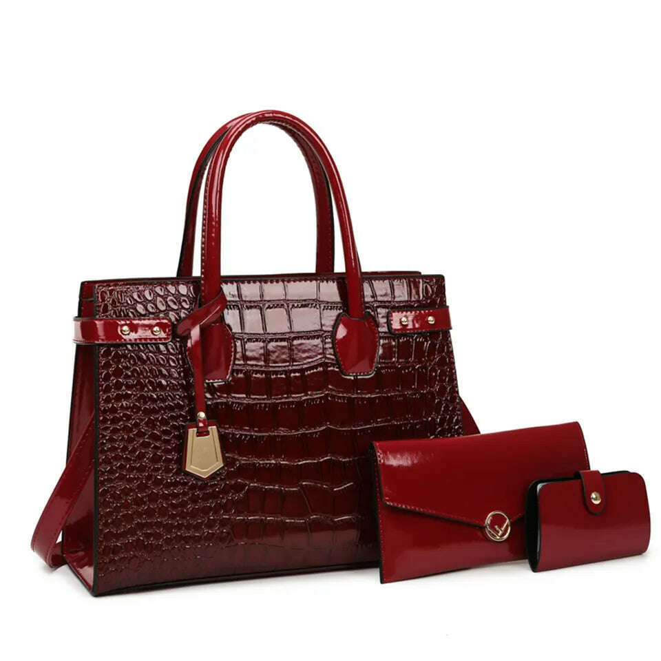 KIMLUD, Pantent Leather Women Messenger Bags Crocodile Female Crossbody Shoulder Hand bags For Women 2022 High Quality Ladies Handbags, Burgundy-3, KIMLUD Womens Clothes