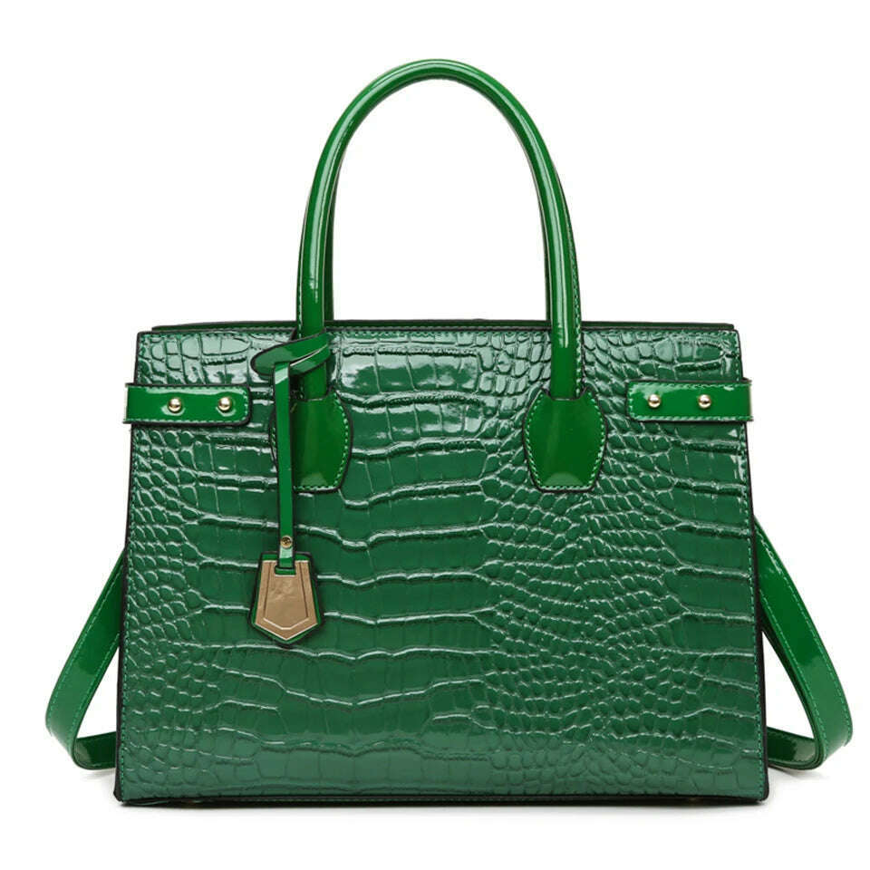 KIMLUD, Pantent Leather Women Messenger Bags Crocodile Female Crossbody Shoulder Hand bags For Women 2022 High Quality Ladies Handbags, Green, KIMLUD Womens Clothes