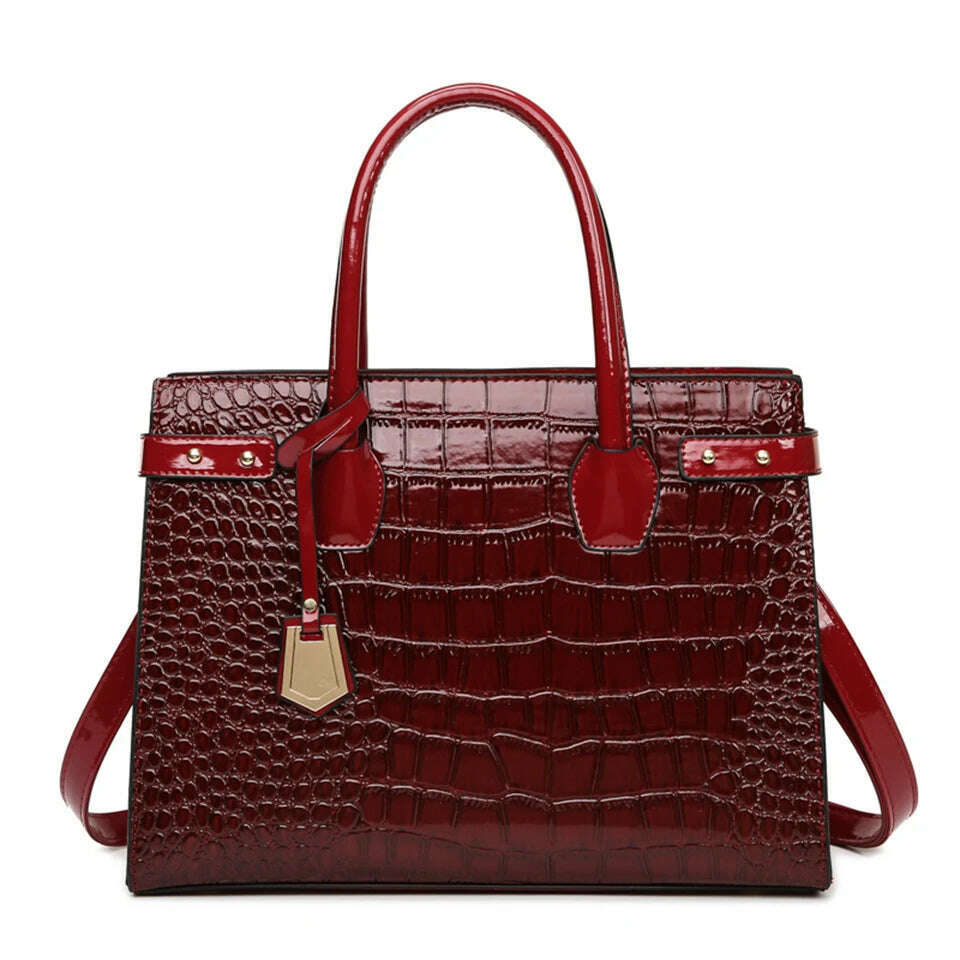 KIMLUD, Pantent Leather Women Messenger Bags Crocodile Female Crossbody Shoulder Hand bags For Women 2022 High Quality Ladies Handbags, Burgundy, KIMLUD Womens Clothes