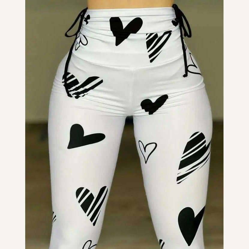 KIMLUD, Pants for Women 2023 Spring Fashion Heart Print Drawstring Scrunch High Waist Casual Sporty Skinny Long Leggings Active Pants, KIMLUD Womens Clothes