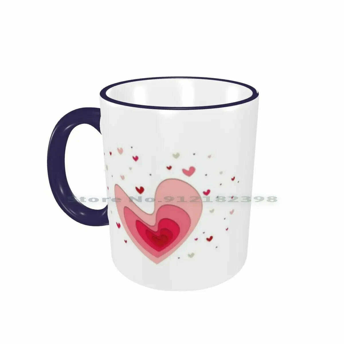 KIMLUD, Papercut-Hearts Ceramic Mugs Coffee Cups Milk Tea Mug Heart Hearts Papercut Pink Red Love Mother Day Saint Valentin Romantic, Border Navy Mug / One Size, KIMLUD Women's Clothes