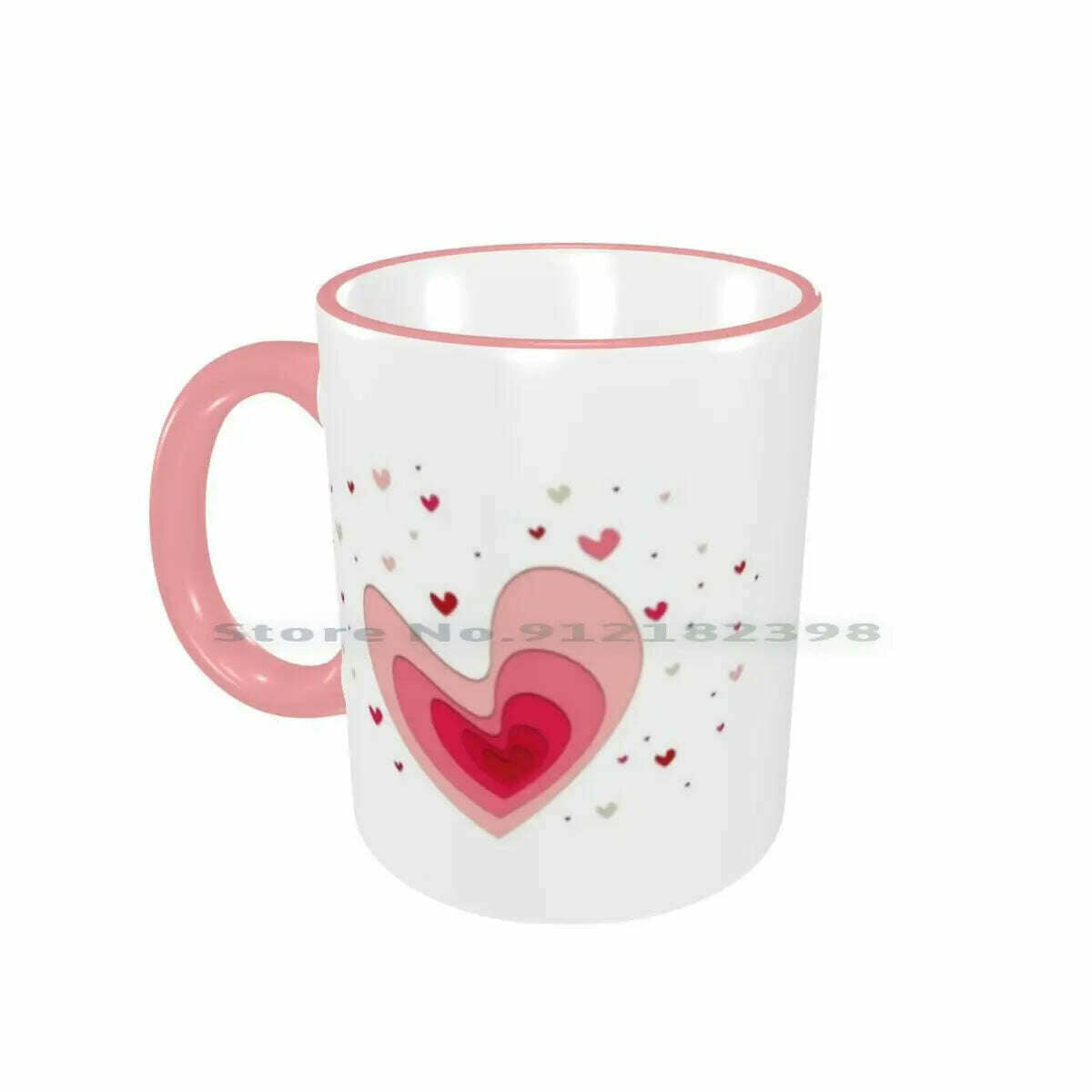 Papercut-Hearts Ceramic Mugs Coffee Cups Milk Tea Mug Heart Hearts Papercut Pink Red Love Mother Day Saint Valentin Romantic, Border Pink Mug / One Size, KIMLUD Women's Clothes