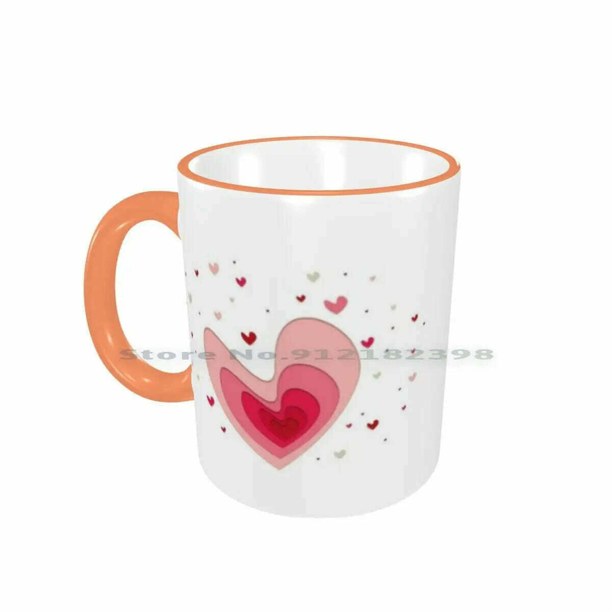Papercut-Hearts Ceramic Mugs Coffee Cups Milk Tea Mug Heart Hearts Papercut Pink Red Love Mother Day Saint Valentin Romantic, Border Orange Mug / One Size, KIMLUD Women's Clothes
