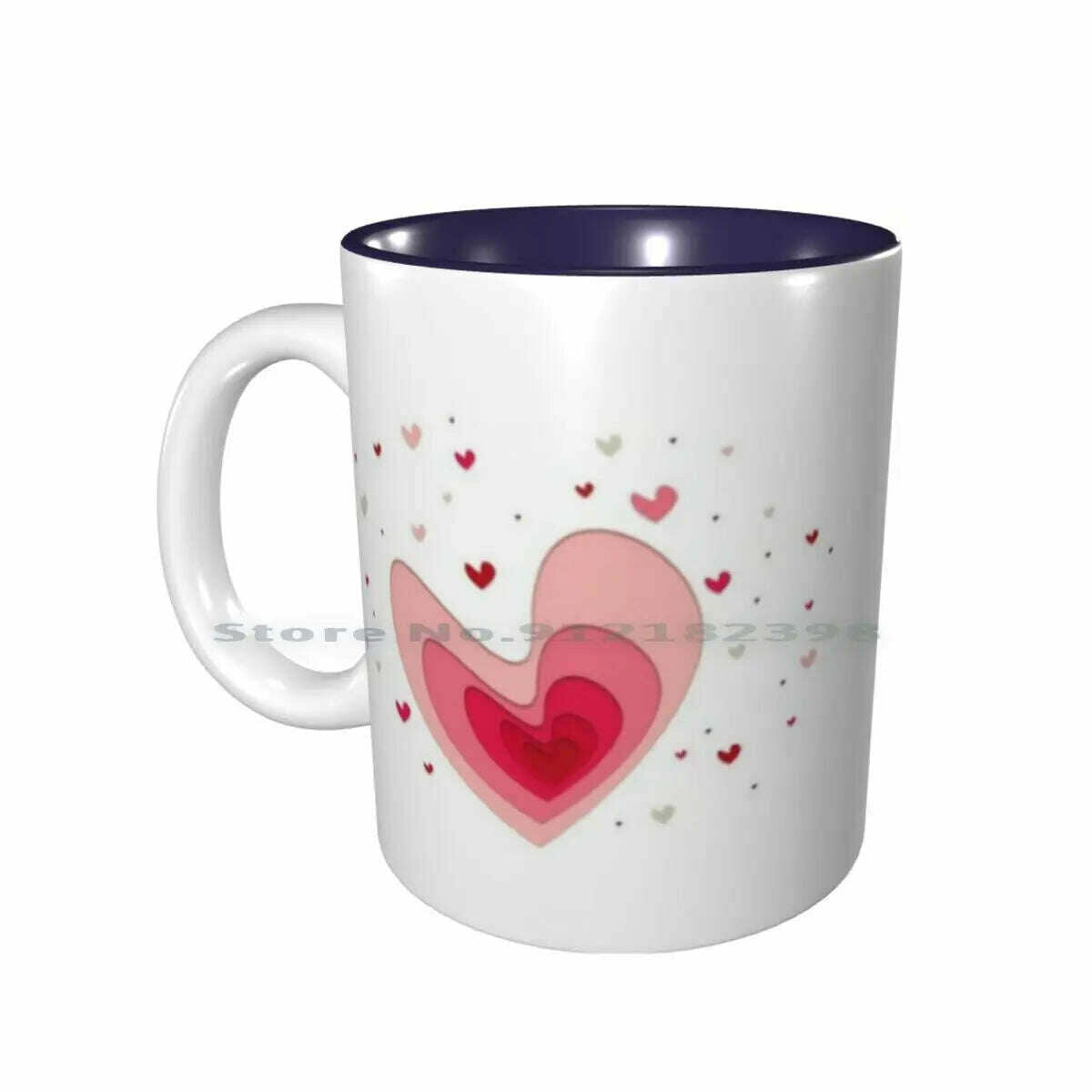 Papercut-Hearts Ceramic Mugs Coffee Cups Milk Tea Mug Heart Hearts Papercut Pink Red Love Mother Day Saint Valentin Romantic, Inside Navy Mug / One Size, KIMLUD Women's Clothes