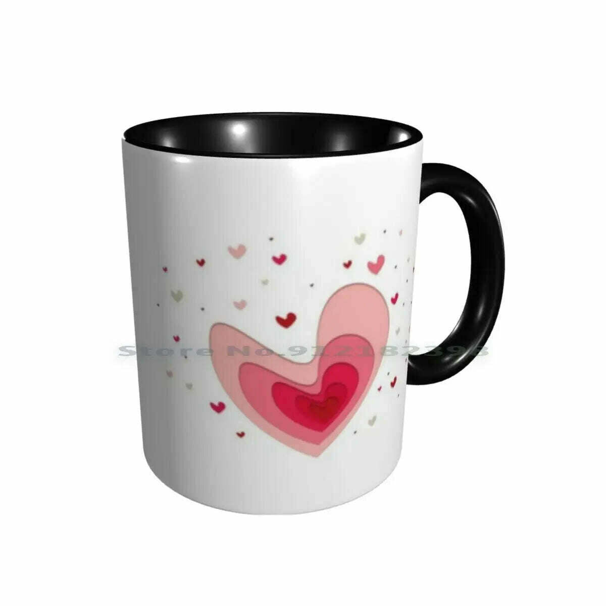 Papercut-Hearts Ceramic Mugs Coffee Cups Milk Tea Mug Heart Hearts Papercut Pink Red Love Mother Day Saint Valentin Romantic, Double Black Mug / One Size, KIMLUD Women's Clothes