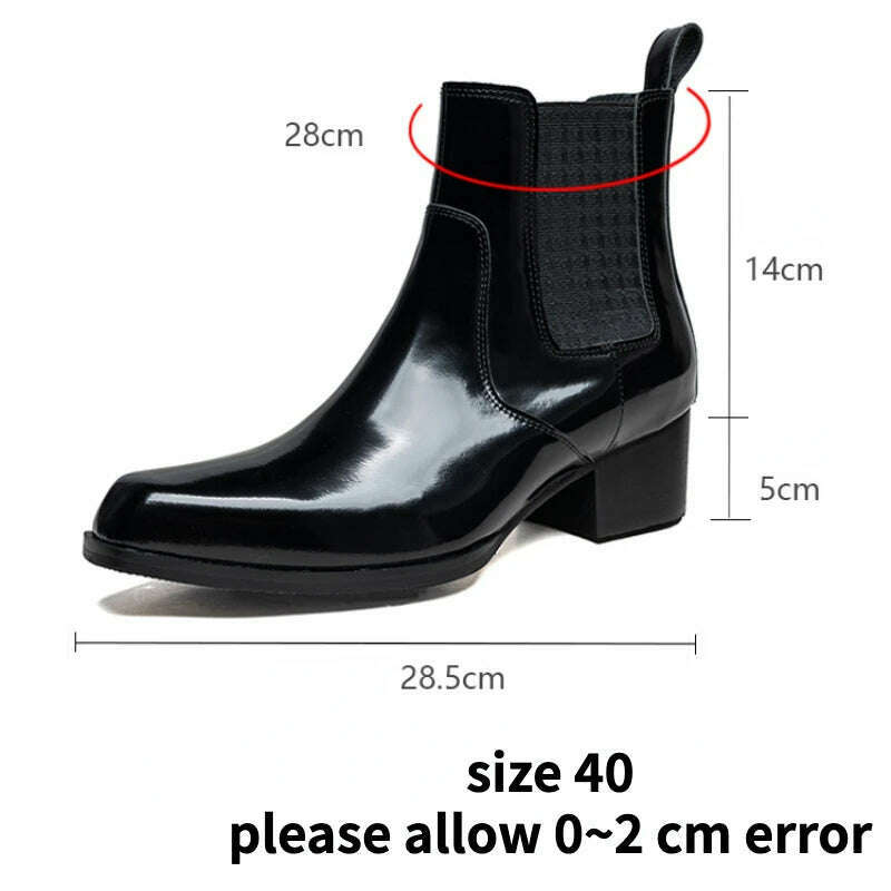 KIMLUD, Patent Leather Mens Boots with Heels Luxury Genuine Leather 2023 Winter Quality Warm Slip on Ankle Shoes for Male 5 Cm Height, KIMLUD Womens Clothes
