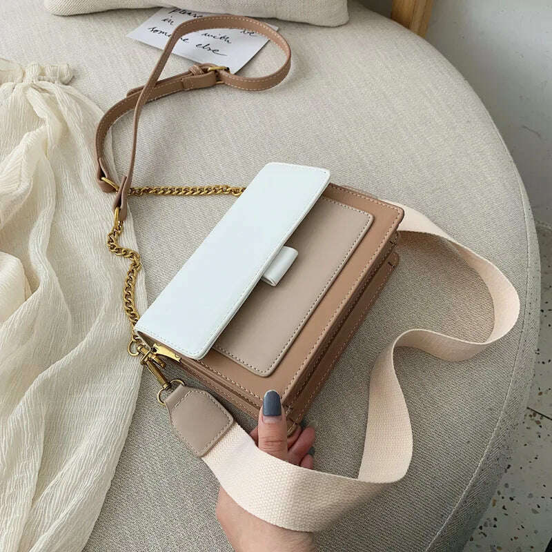 KIMLUD, Pathwork PU Leather Crossbody Bags For Women Handbags 2022 Small Flap Ladies Shoulder Messenger Bag Female Purses Evening Clutch, Khaki / 20x15x7 cm, KIMLUD Womens Clothes