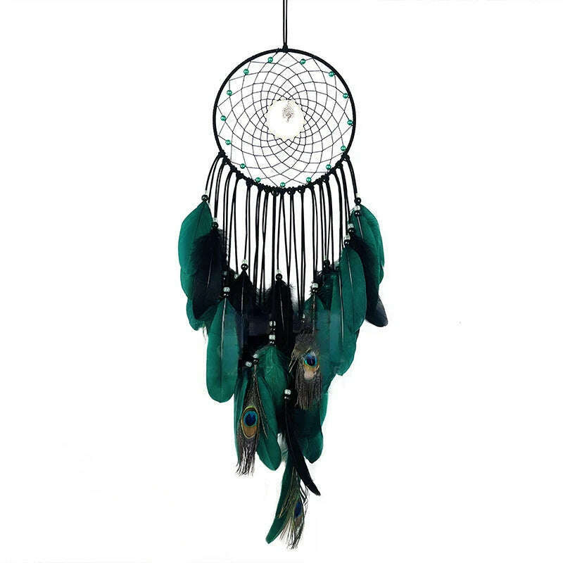 KIMLUD, Peacock Feathers Luminous Beads High-grade Wall Pendant New Creative Dream Catcher Bedroom Living Room Decoration Wind Chimes, KIMLUD Womens Clothes