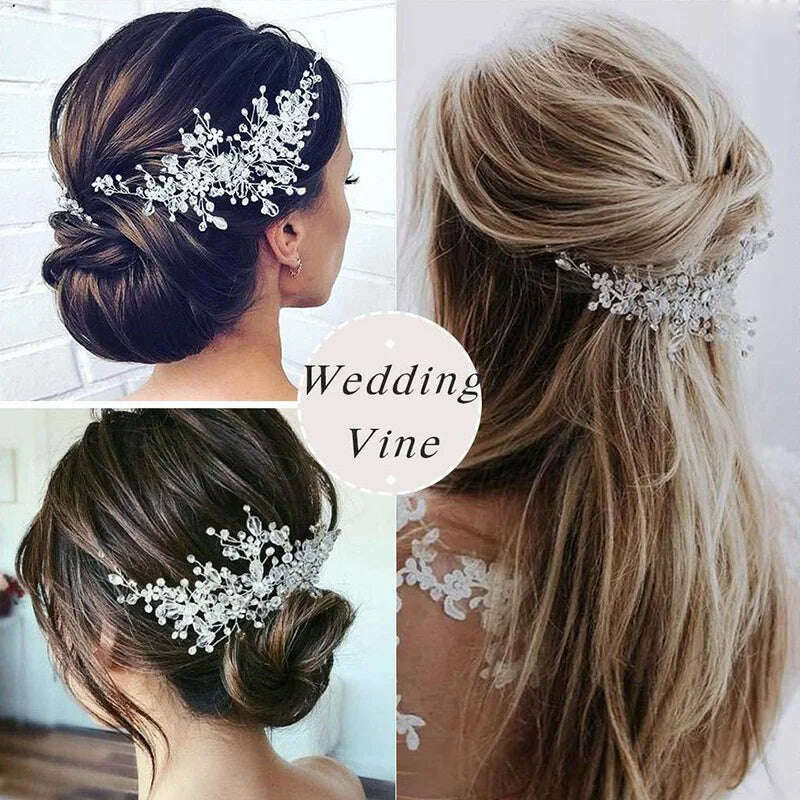 KIMLUD, Pearl Crystal Wedding Hair Combs Tiara For Bride Rhinestone Flower Hairpins Bridal Headpiece Jewelry Hair Ornaments Accessories, KIMLUD Womens Clothes