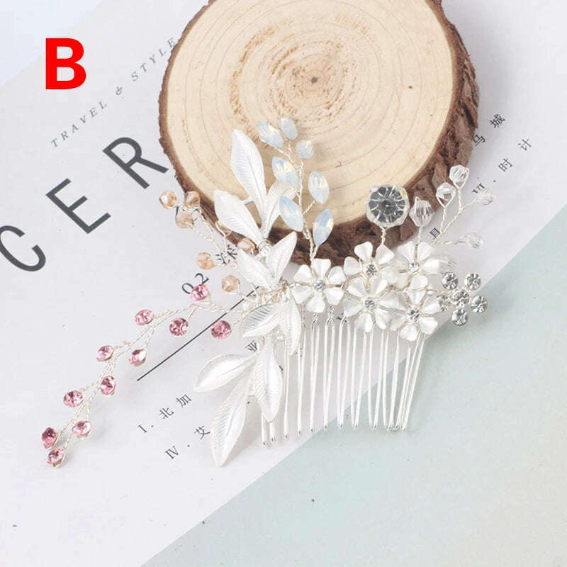 KIMLUD, Pearl Crystal Wedding Hair Combs Tiara For Bride Rhinestone Flower Hairpins Bridal Headpiece Jewelry Hair Ornaments Accessories, 20, KIMLUD Womens Clothes