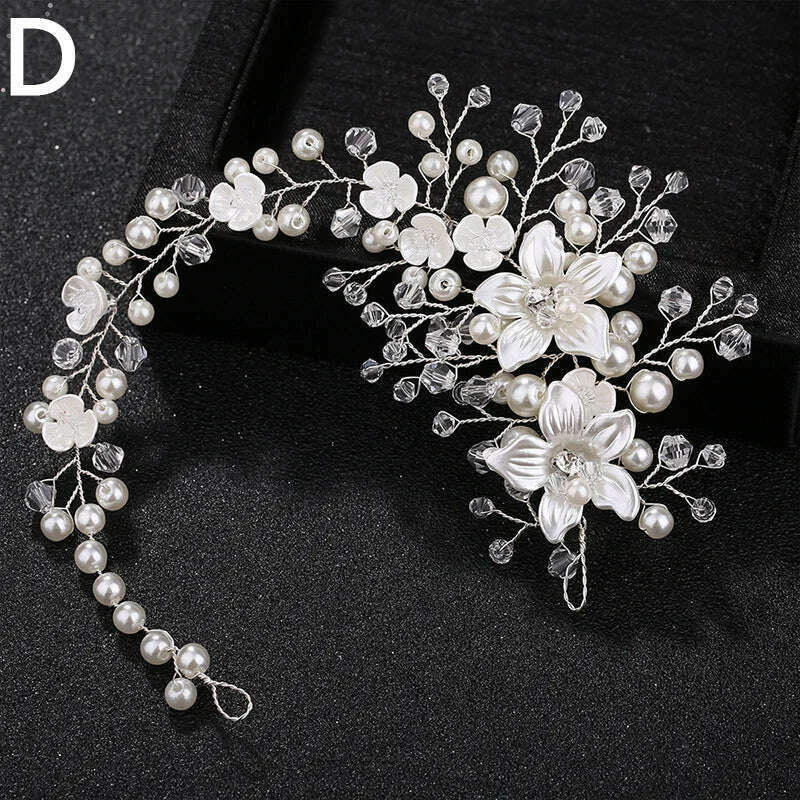 KIMLUD, Pearl Crystal Wedding Hair Combs Tiara For Bride Rhinestone Flower Hairpins Bridal Headpiece Jewelry Hair Ornaments Accessories, KIMLUD Womens Clothes