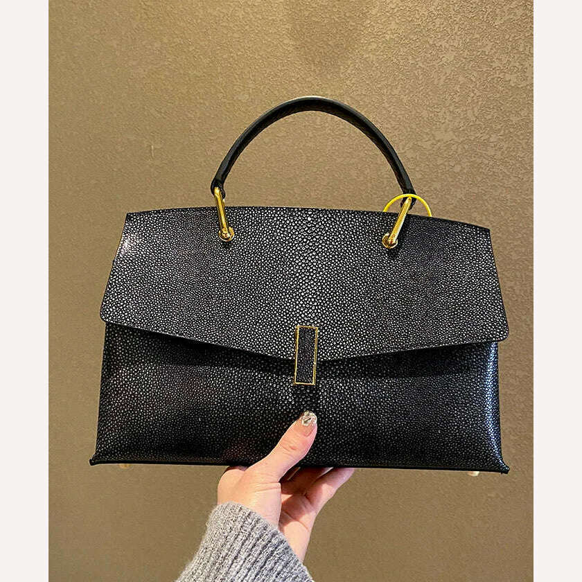 KIMLUD, Pearl Fish Leather Pattern Women Handbags Luxury Fashion Lady Shell Bag Cowhide Shoulder Messenger Bag Portable Women&#39;s Tote Bag, Dark Gray, KIMLUD APPAREL - Womens Clothes