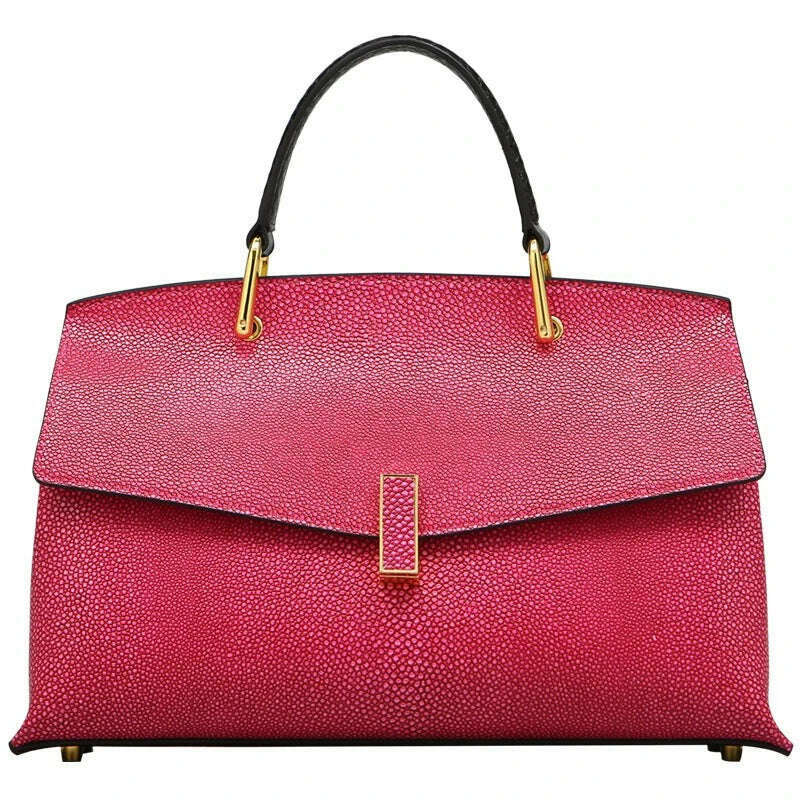 KIMLUD, Pearl Fish Leather Pattern Women Handbags Luxury Fashion Lady Shell Bag Cowhide Shoulder Messenger Bag Portable Women&#39;s Tote Bag, KIMLUD Womens Clothes