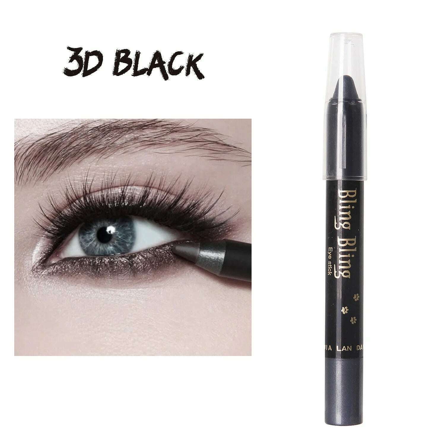 KIMLUD, Pearlescent Glitter Eyeshadow Pen Eye Shadow Pencil Waterproof Matte Cream Nude Eye Makeup Pigment Silkworm Eyeliner Shadow Pen, 3D Black, KIMLUD Womens Clothes